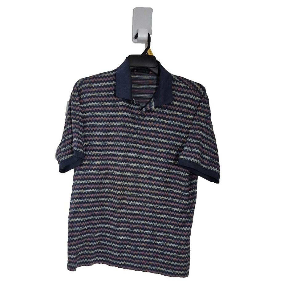 Jeff Rose Polo Shirt Mens Large Multicolor Chevron Knit Made Italy Short Sleeve‎